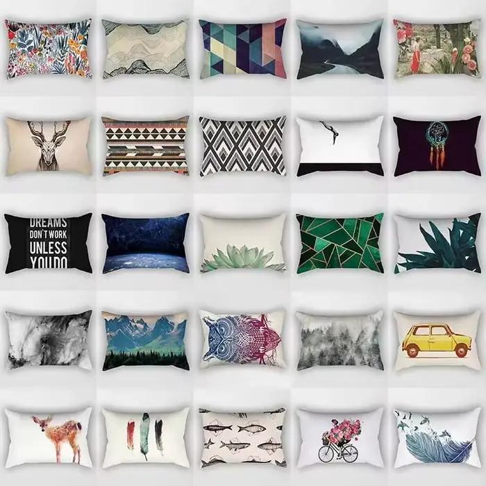 Taie d'oreiller rectangulaire avec motif imprimé de fleurs et de plumes