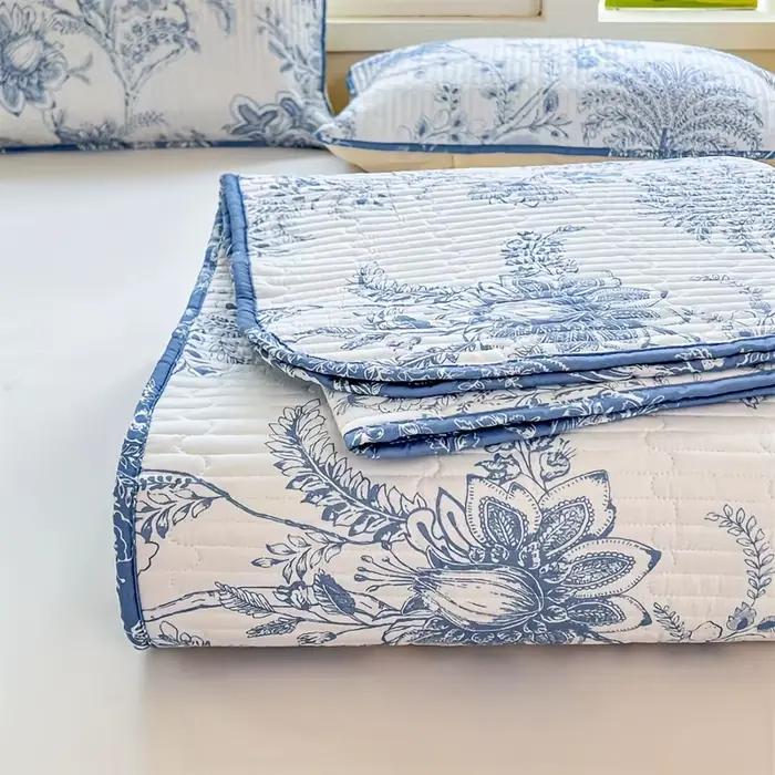 3 pièces housse de lit matelassée ondulée ultra douce à imprimé floral ensemble multi-pièces (1