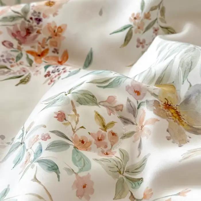 Parure de lit de luxe à motifs floraux botaniques en fibre de lyocell d'eucalyptus