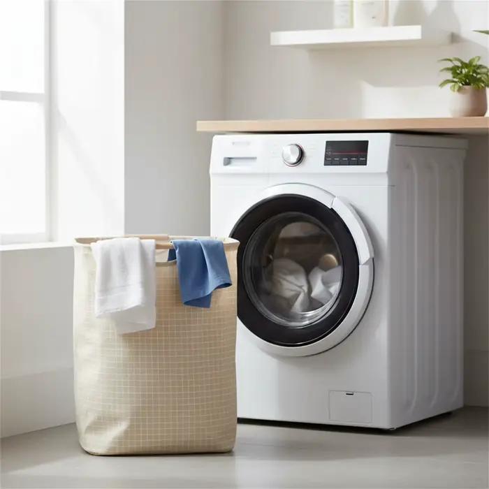 Panier à linge pliable en coton et lin avec poignées pour chambre à coucher