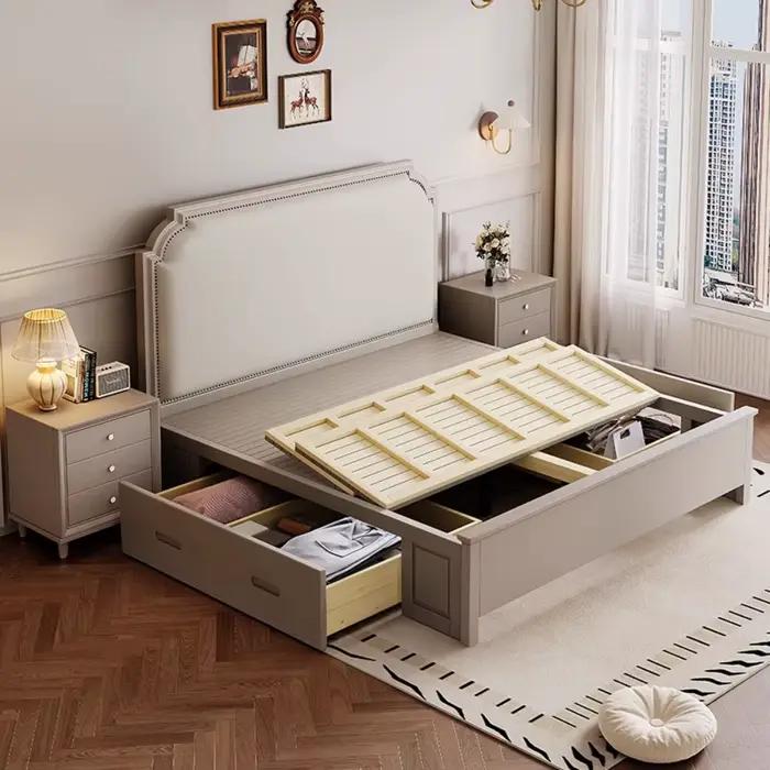 Lit Queen moderne rangement jambe Support Double tête de lit cadre