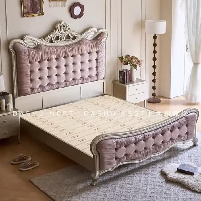 Lit double Queen Size avec cadre et têtes de lit de style français
