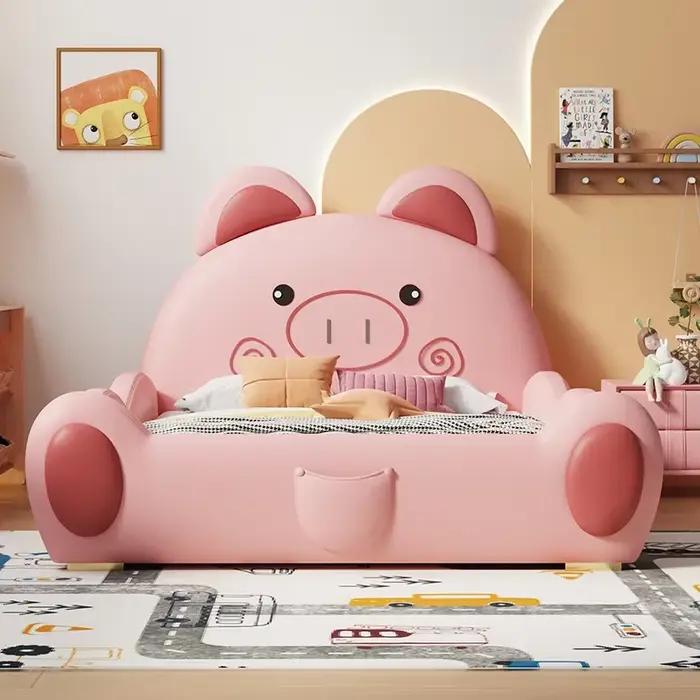 135x200 cm luxe concepteur dessin animé enfants lit mignon chambre moderne cadre de lit en bois lit simple King Size clôture toboggan Cama meubles