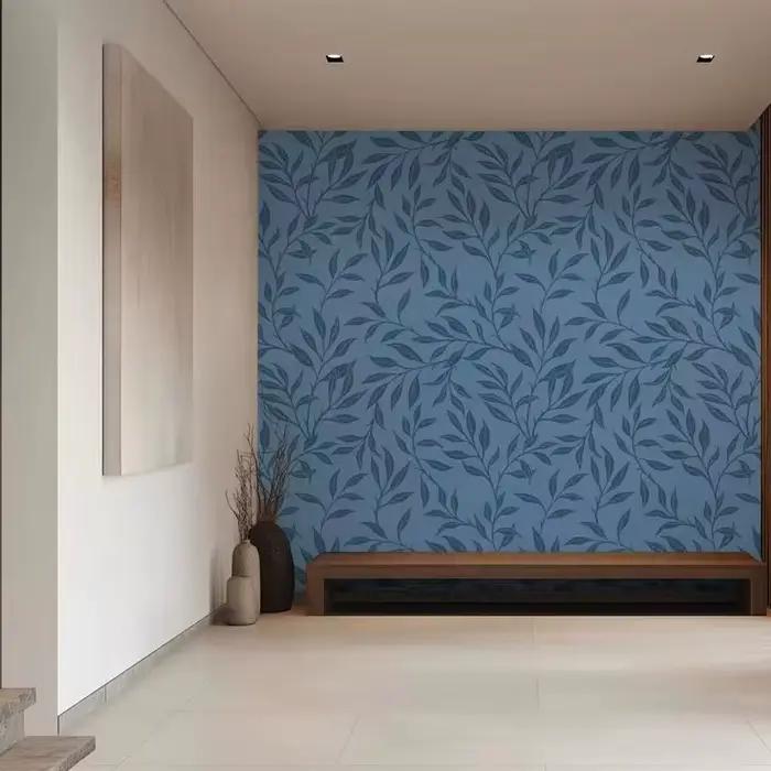 Papier peint esthétique aux feuilles bleues