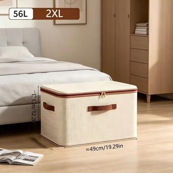 Grande boîte de rangement pour la maison, boîte de rangement robuste en coton et lin avec fermeture éclair et couvercle pour vêtements, jouets, couvertures