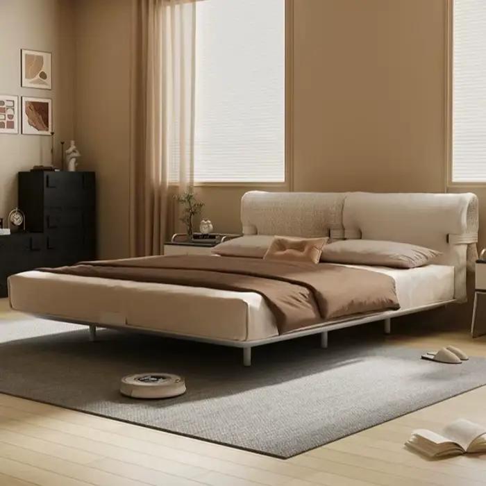 Lit double moderne de luxe 180x200cm avec suspension en acier carbone