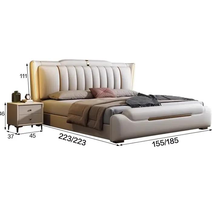 Lit double moderne multifonctionnel avec rangement intégré