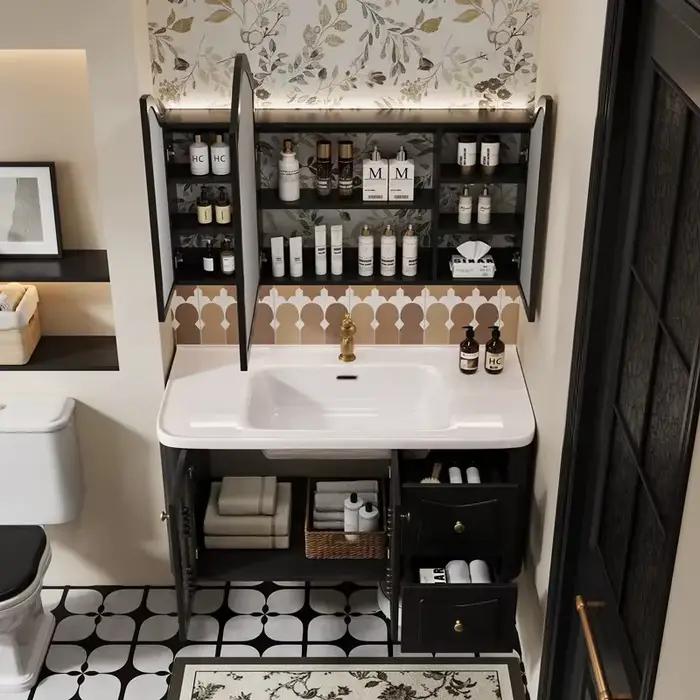 Armoire de salle de bain Vintage en bois massif