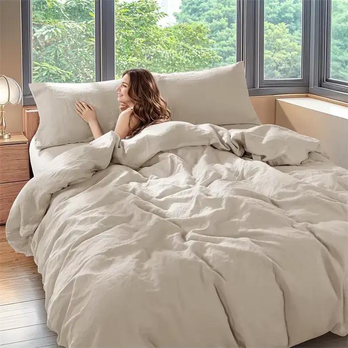 Parure de lit en coton et lin avec housse de couette