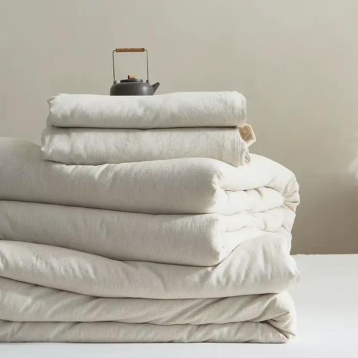 Couette de lit double en coton et lin de soja uni pour couple