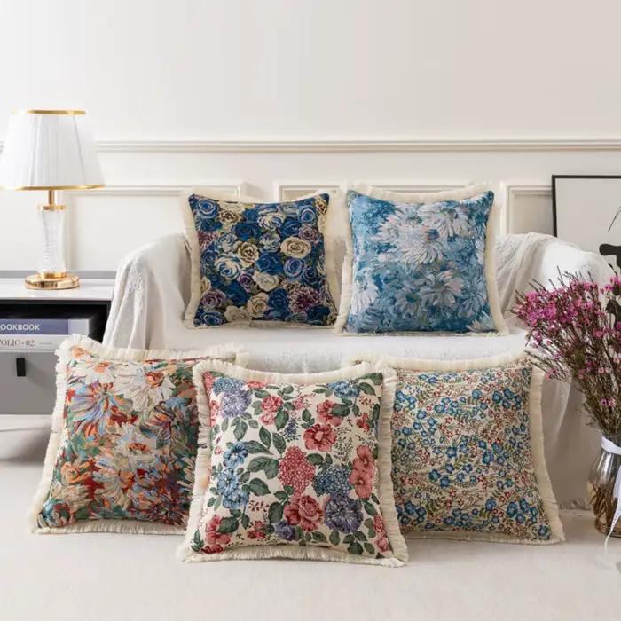 Oreiller Floral Vintage en coton et lin
