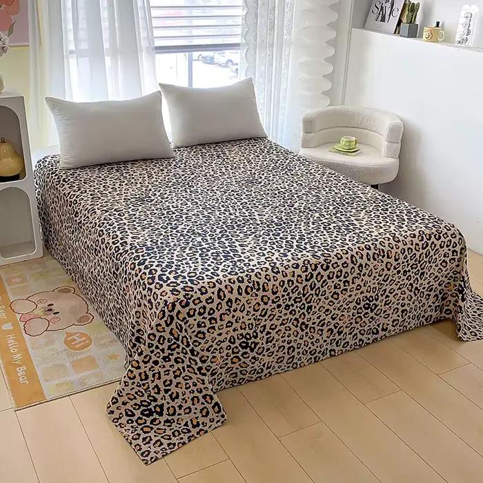 Draps de Lit Plats Imprimé Léopard pour Lit Double, Simple/Queen/King, 150x200