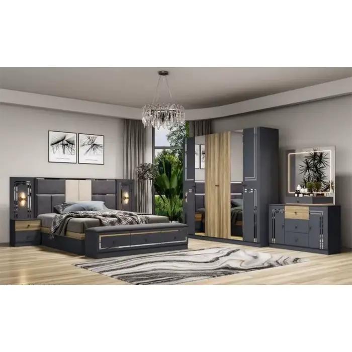 Ensemble de meubles de chambre à coucher moderne MANBAS 6 pièces avec cadre de lit