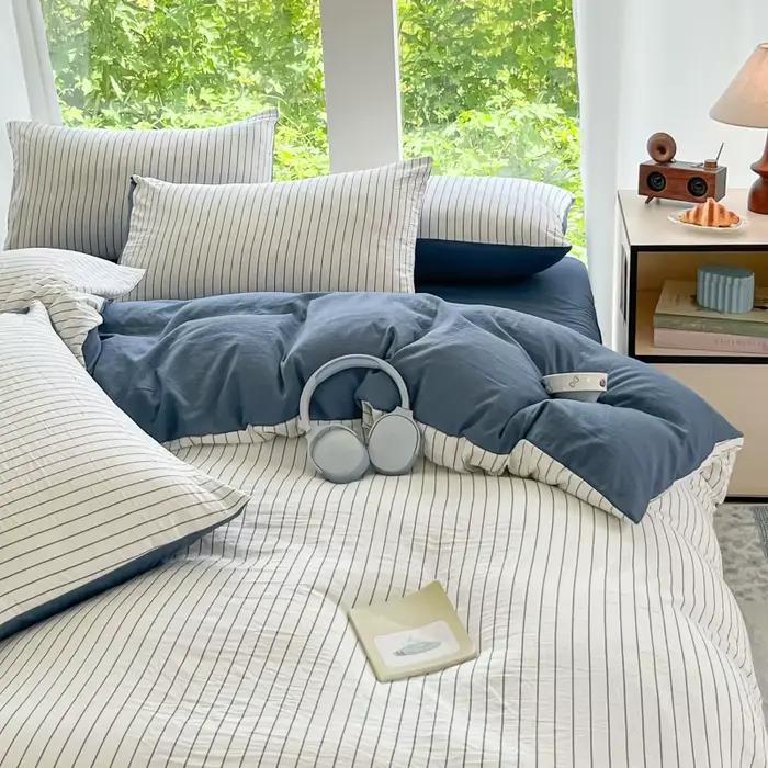 Housse de lit 3 pièces en bande de couleur bicolore (1 *