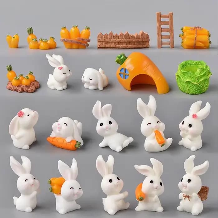Petit lapin carotte Miniature Figurine chou Animal pâques décor à la maison jardin gâteau décoration accessoires moderne Figure résine