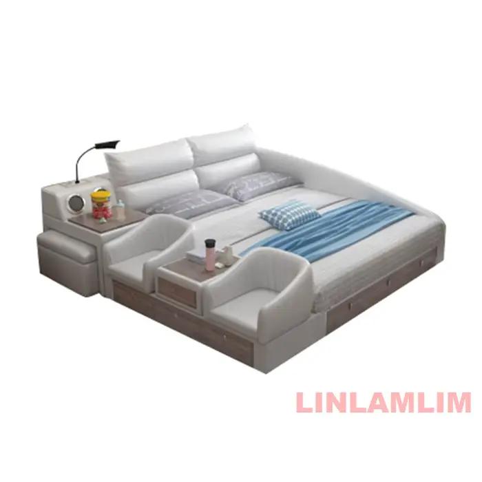 Lit familial capitonné King Size avec berceau intégré