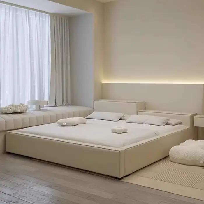 Salon filles cadres De lit reine minimaliste chambre principale lit crème luxe tête De lit Cama De Lujo Para dortoir meubles De maison