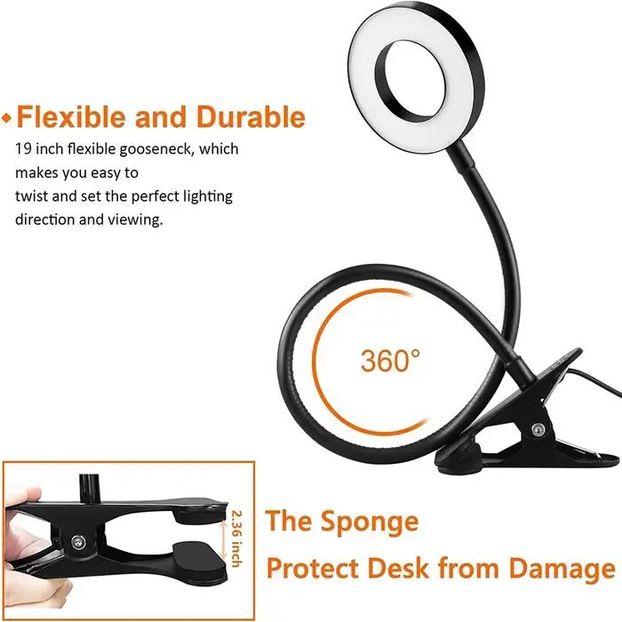 48 LED lampe de bureau Clip USB livre lumière chevet 360 ° Protection oculaire flexible col de cygne