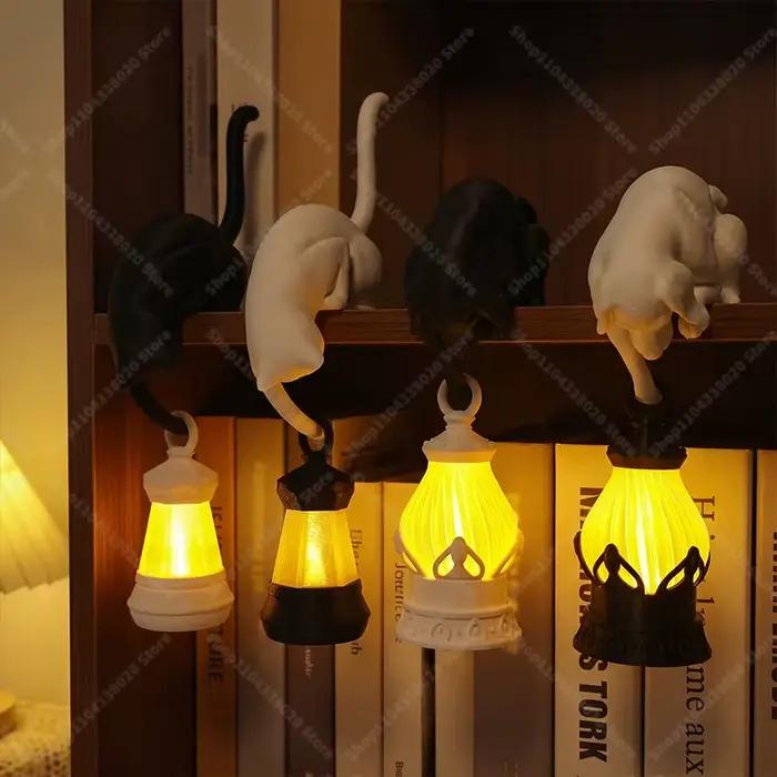 Veilleuse en forme de chat/chien - Lampe de bureau créative pour la décoration de la maison, décoration d'étagère de bibliothèque, lumière chaude pour chambre à coucher et salon
