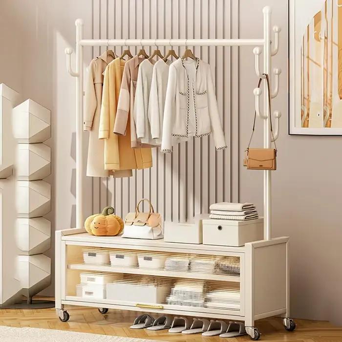 Porte-vêtements blanc à tiroirs pour balcon