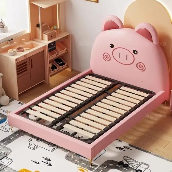135x200 cm luxe concepteur dessin animé enfants lit mignon chambre moderne cadre de lit en bois lit simple King Size clôture toboggan Cama meubles