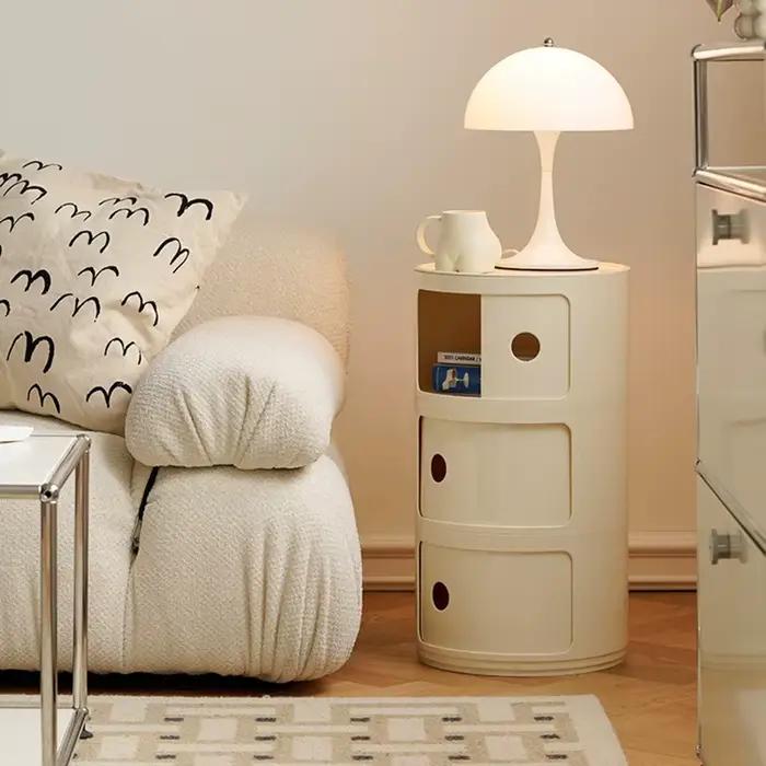 Table de chevet ronde design avec tiroirs