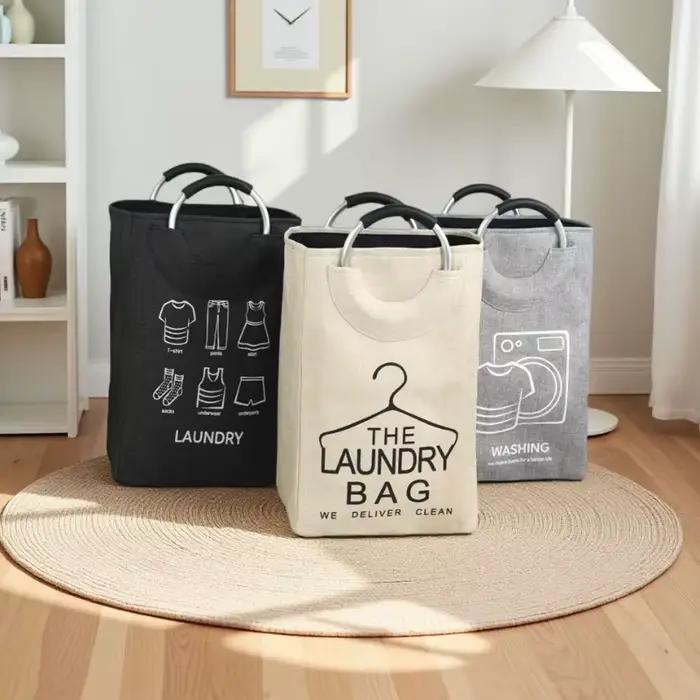 Panier à linge pliable en lin avec poignées