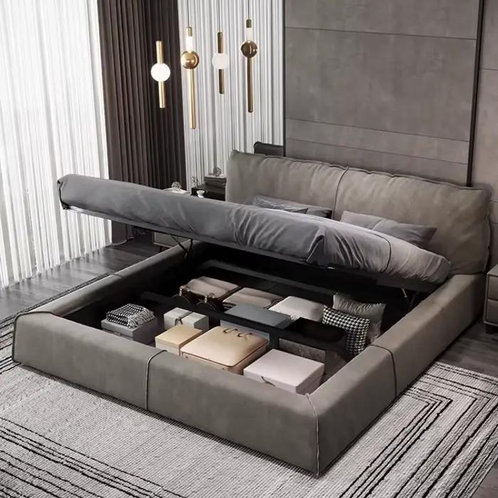 Lit en bois européen Design reine Double tête De lit en coton chambre moderne luxe Meuble