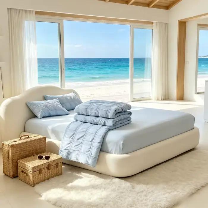 Parure de lit complète en seersucker doux et respirant pour chambre intérieure