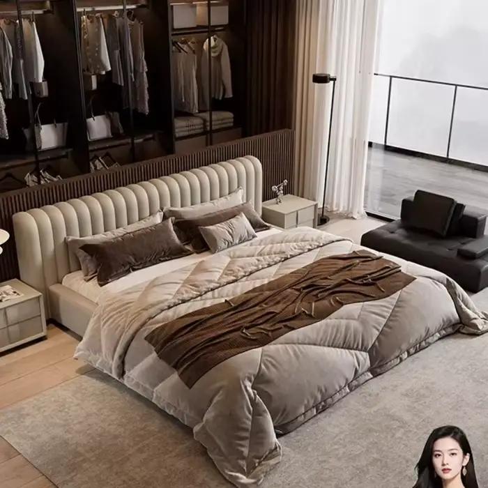 Lit de rangement en bois et cuir