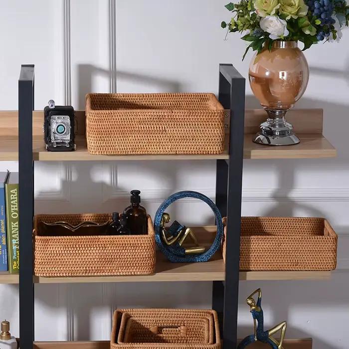 Panier de rangement de tissage en rotin