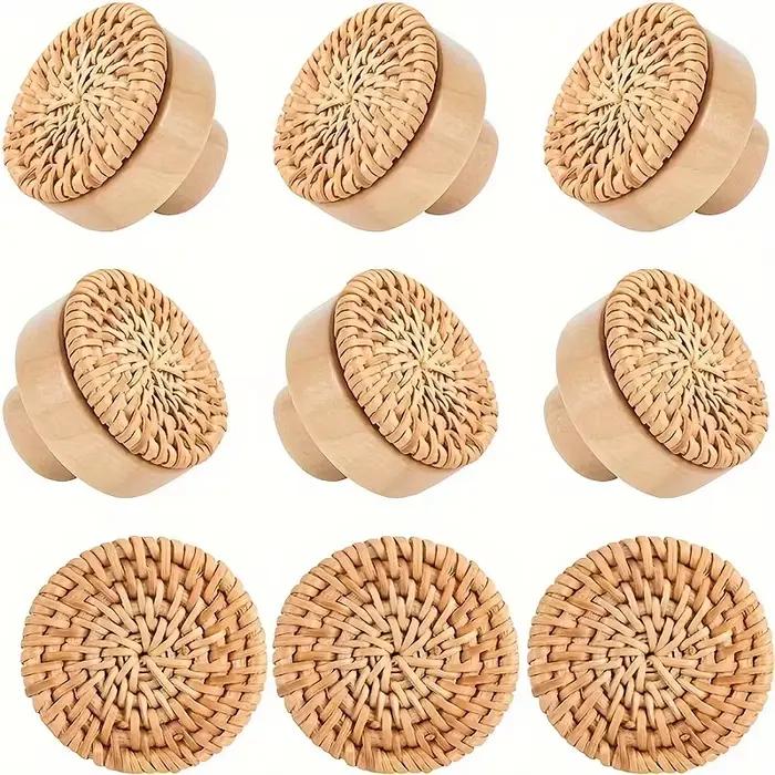 Paquet de 6 boutons de commode en rotin Boho