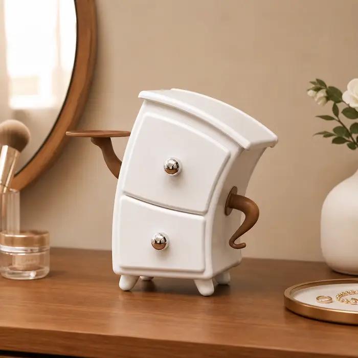 Boîte de rangement créative pour commode avec 2 tiroirs et plateau latéral pour bijoux