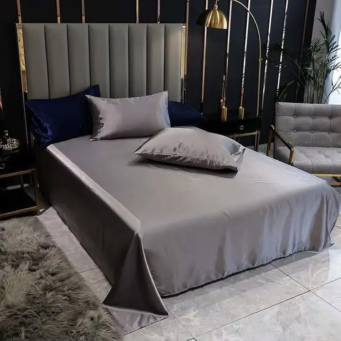 Draps de lit d'été en satin de soie – Drap plat uni