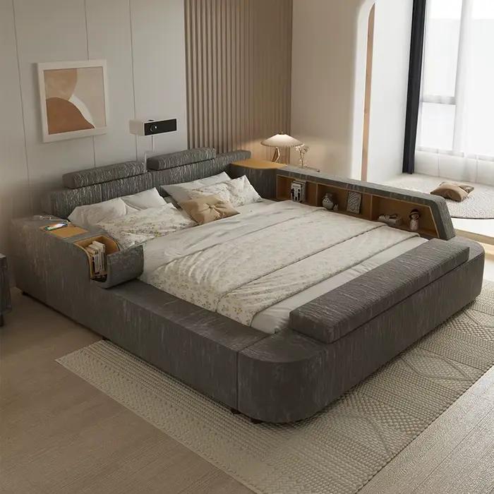 Cadre rembourré lit double rangement chambre commodes têtes de lit rangement de lit salon intelligent Muebles Para El Hogar meubles de maison