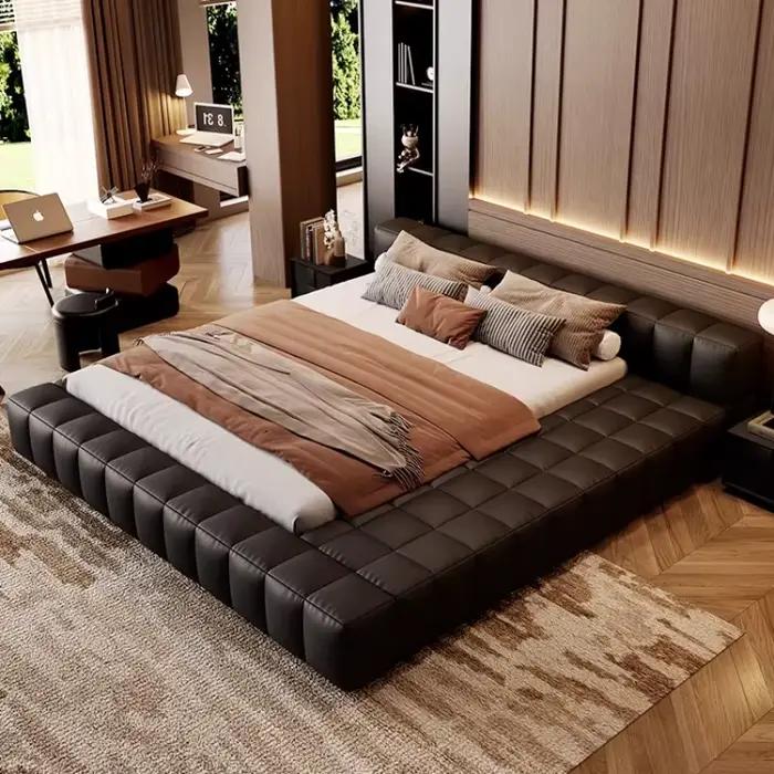 Lit européen noir King Size plate-forme sans tête lit De luxe mince imperméable Cama De Lujo Para dortoir meubles De chambre