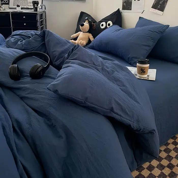 1 housse de couette bleue 150x200 en coton lavé