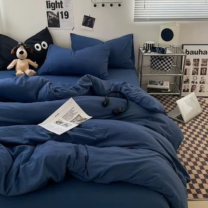 1 housse de couette bleue 150x200 en coton lavé