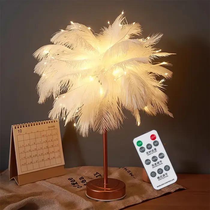 Lampe de Table créative en plumes avec télécommande