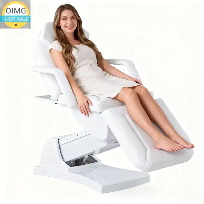 Lit d'extension de cils électrique multifonctionnel debout en cuir PU blanc ivoire 3 moteurs Lit de massage