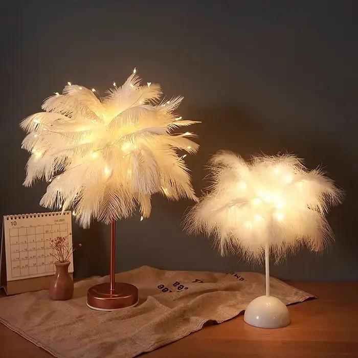 Lampe de Table créative en plumes avec télécommande