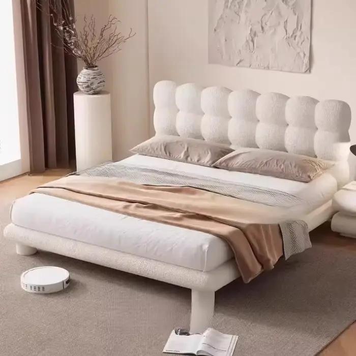 Lit double simple en flanelle blanc