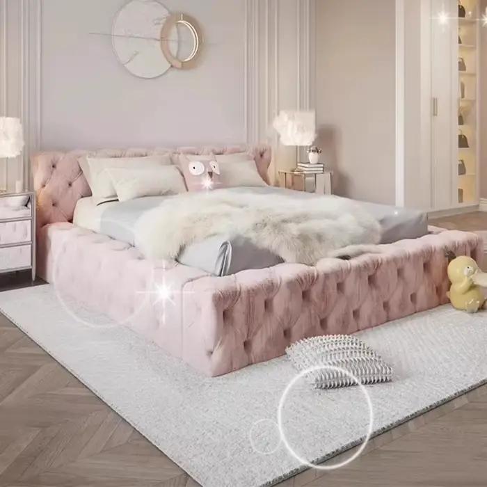 Cadre esthétique lit rembourré chambre nordique reine lit Double dormir princesse Muebles Para El Hogar maison accessoires