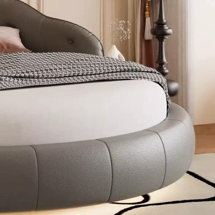 Lit rond de luxe crème avec dossier souple blanc pour 2 personnes