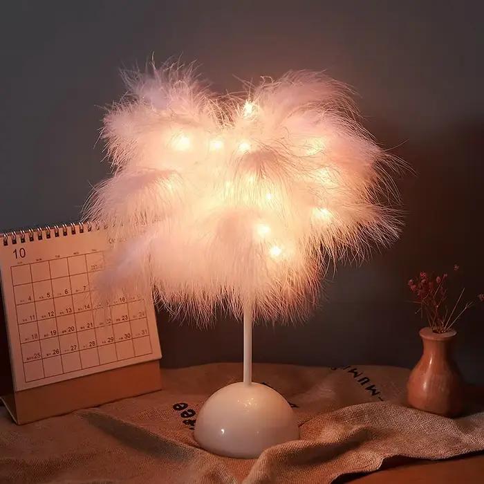 Lampe de Table créative en plumes avec télécommande