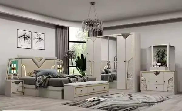 Lit double MANBAS – Ensemble de chambre à coucher de style turc de luxe avec matelas en latex