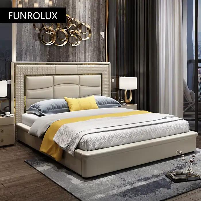 Lit double en cuir de style moderne minimaliste
