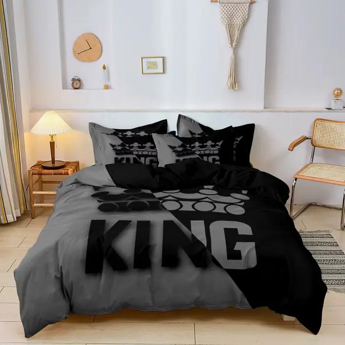 Ensemble de housse de couette à motif de lit King & Queen