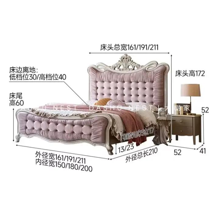Lit double Queen Size avec cadre et têtes de lit de style français