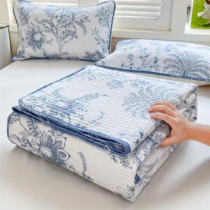 3 pièces housse de lit matelassée ondulée ultra douce à imprimé floral ensemble multi-pièces (1